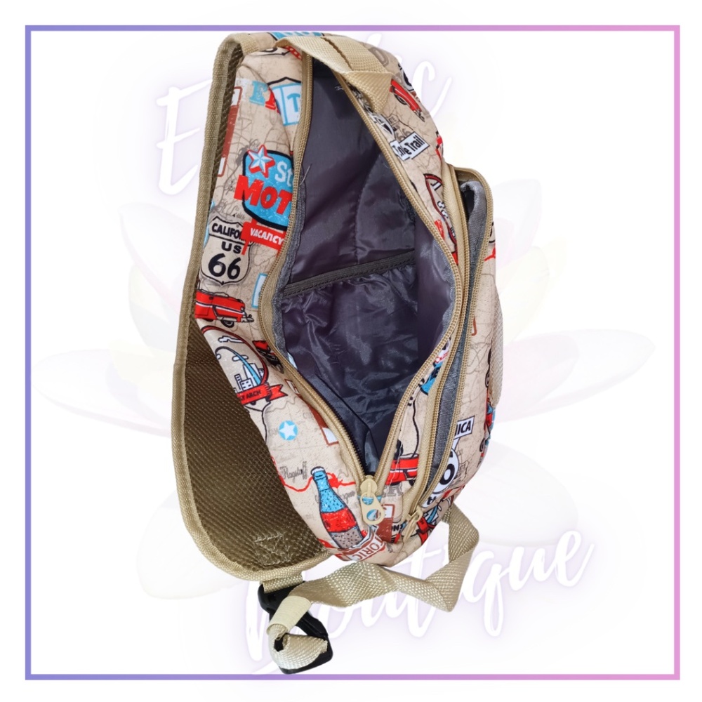 Unique Route 66 Print, Traditional Sling Backpack.Functional Zippered P… - Picture 7 of 16